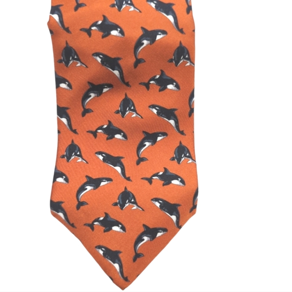 Men's Necktie Beauford Tie Rack Whales Theme 100% Silk Rust,Black White Nautical